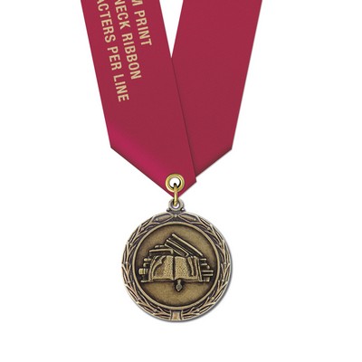 Stack Of Books Cast MX Medal w/Satin Neck Ribbon (1½")