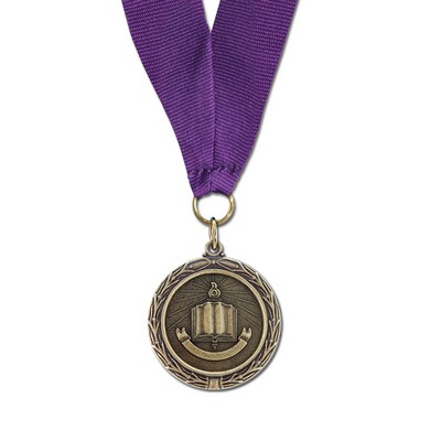 Open Book Cast MX Medal w/Grosgrain Neck Ribbon (1½")